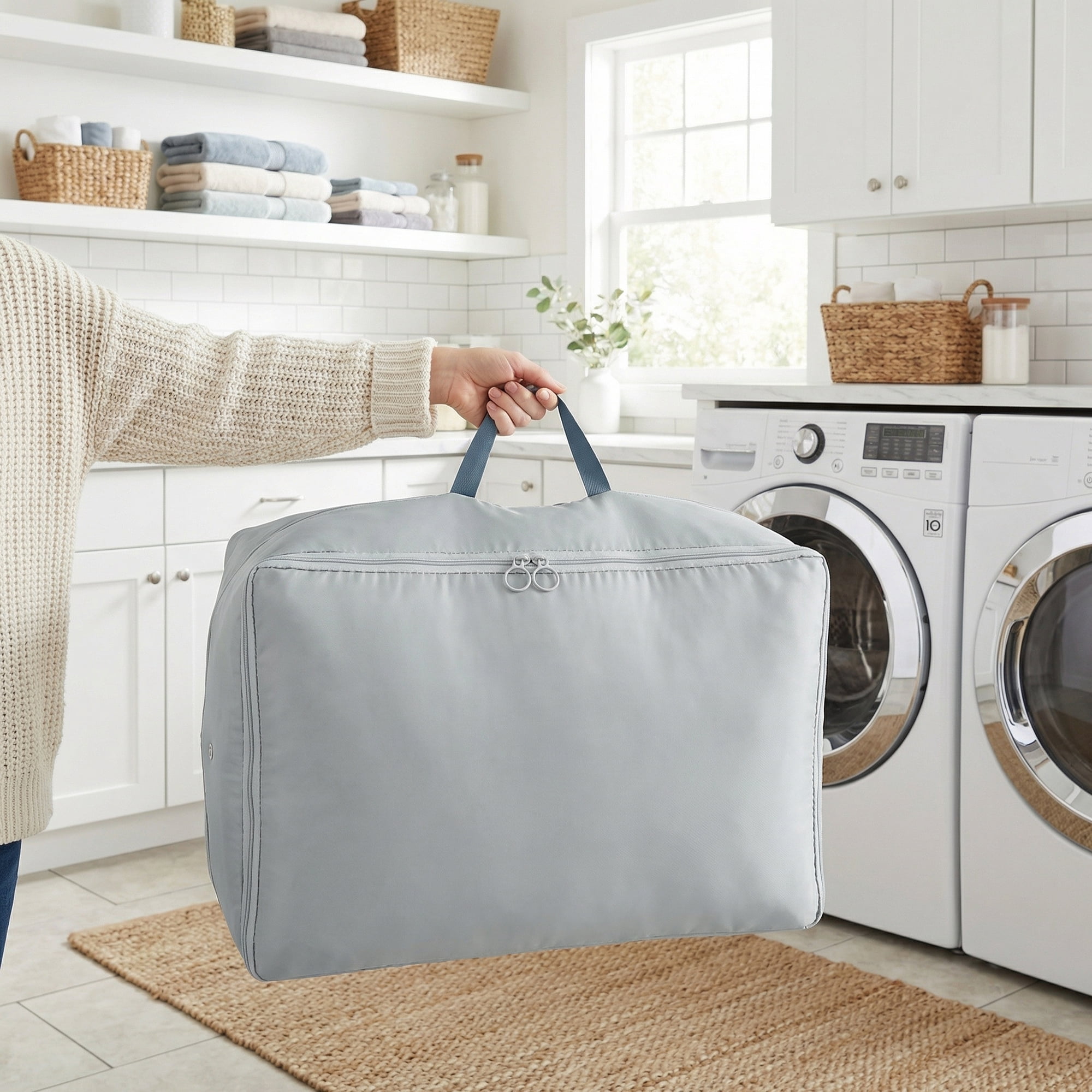 Unique Bargains Foldable Storage Bags Ideal for Organizing Bedroom Grey 21.3"x16.5"x11.8"