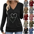 thumbnail image 2 of Women's Heart Printed Long Sleeve T-Shirt Dressy Ruched Side V Neck Loose Tunic Tops Business Casual Blouse, 2 of 8
