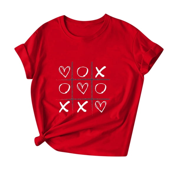 Penkiiy Womens Valentines Day Shirts Print Graphic Tees Cute Love Heart Shirts Casual Short Sleeve S Red