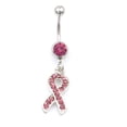 thumbnail image 2 of Belly Button Ring with Cancer Awareness dangle featured with Multiple CZ Stones, 2 of 8