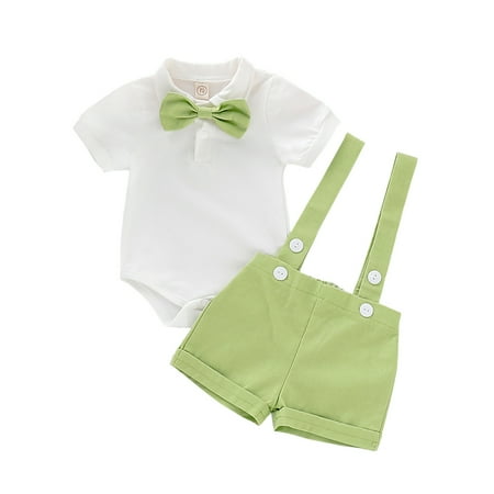 

Toddler Baby Boys Clothes Baby Boys 2PCS Outfits Short Sleeve Lapel Romper Tops Overall Shorts Set Light Green 12-18 Months