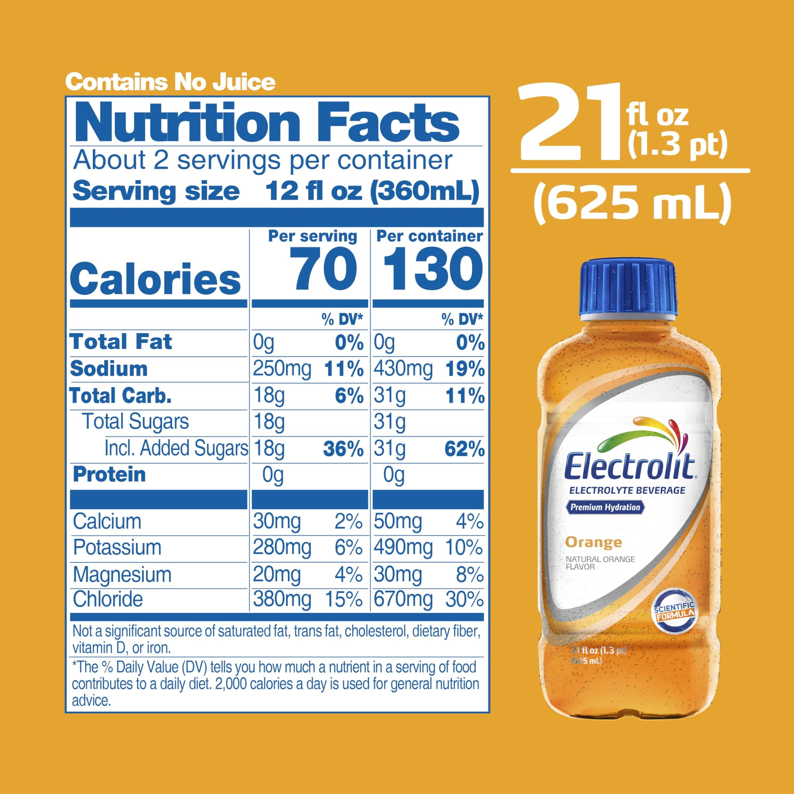 Electrolit, Electrolyte Beverage, Orange, 21 Fl Oz bottle (Pack of 12)