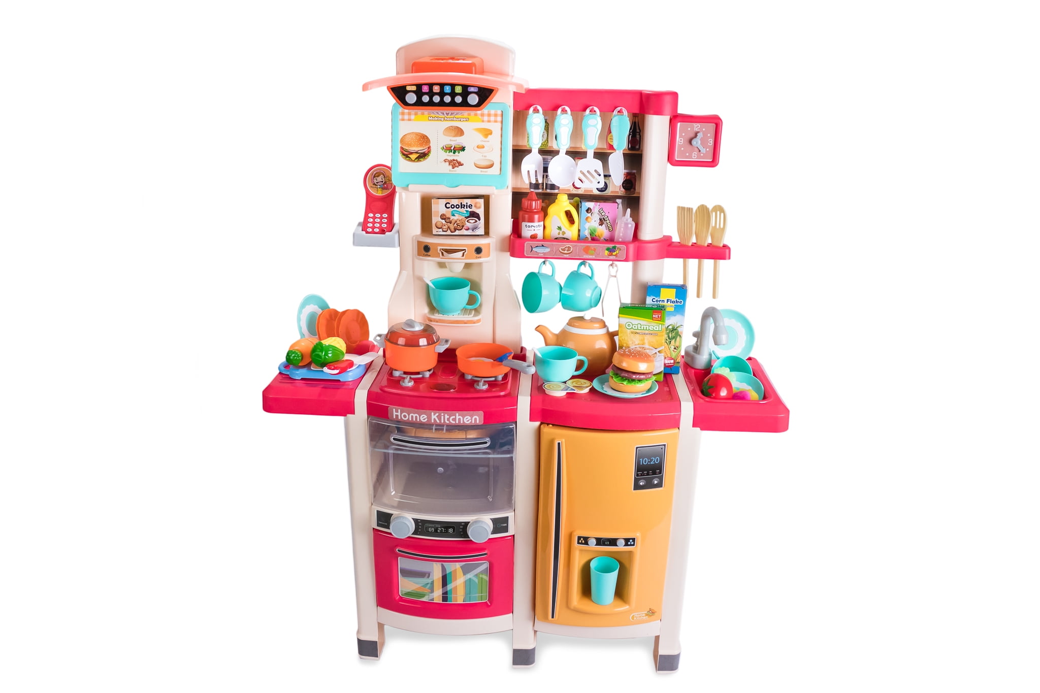Cocina de juguete realista e interactiva con efectos de luz sonido vapor herbor y funciona con agua color rosa. Simulation Kitchen HC72 Walmart en linea