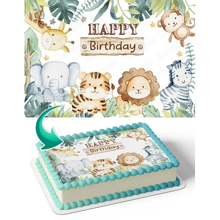 Jungle Safari Animals JSA Edible Image Cake Topper Birthday Sheet Banner 1/4 Sheet