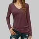 thumbnail image 1 of Xuyuer Women's V-Neck Long Sleeve Slim Drape Hem Solid Color Casual Blouse, Flowy T-Shirt Top for Business Casual, Dinner Dates and Elegant Daily Fashion, 1 of 5