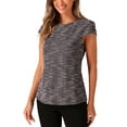 thumbnail image 4 of INSPIRE CHIC Women's Tweed Tops Marled Pattern Cap Sleeve Casual Summer Blouse L Pink Black, 4 of 6