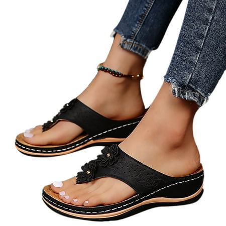 

HGWXX7 Strap Sandals Comfy Slider Roman T Open Women Toe Summer Support Slip Flip Flops Flat On Clip Bottomed With Arch Womens Sandals Shoes For Women Black 36