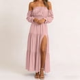 thumbnail image 5 of Dolkfu Long Sleeve Going Out Dresses Pink Boat Neck Pull-on Refined Sundress Maxi Relaxed Fit Solid Retro Vintage Dresses Pink,L, 5 of 6