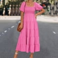 thumbnail image 5 of IROINNID Wedding Guest Dresses for Women Formal Evening Night Dress Casual Solid Color Square-Neck Short Bubble Sleeve Dress Elegant Empire Dress,Hot Pink, 5 of 9
