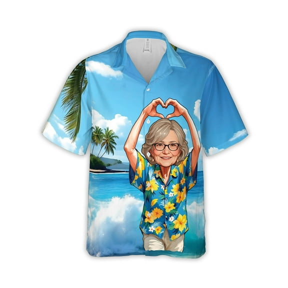 HOMYGIFTS Custom Face Grandparents Hawaiian Shirt – Personalized Tropical Couple Design
