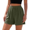 thumbnail image 4 of Kvture Womens Ribbed Summer Lounge Shorts, Versatile Solid Loose Elastic Waist Running Beach Shorts with Pockets S Army Green, 4 of 6