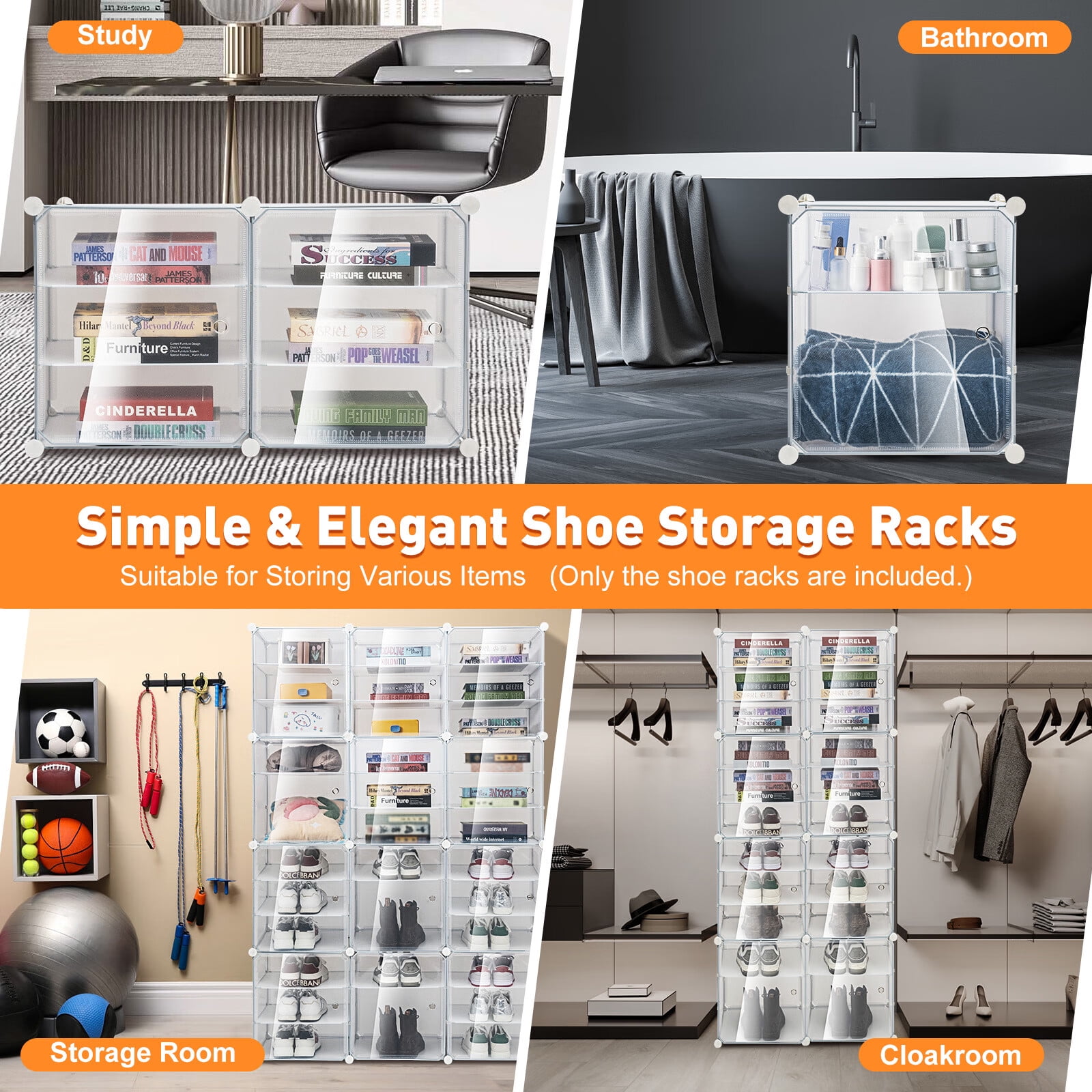 ANQIDI Dust-proof Shoe Rack Organizer 12-Tiers Stackable 96 Pairs DIY Shoe  Storage Cabinets Stand Clear Plastic Shoe Boxes (4*12)
