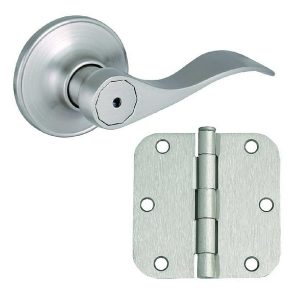 Design House Springdale 2-Way Privacy Door Lever and 3-Pack Hinges in Satin Nickel ?  , 191403