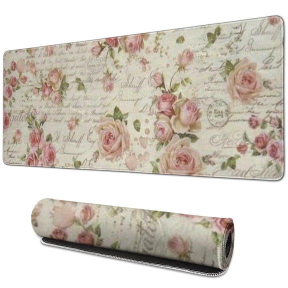 Long Mouse Pads for Desk,Pioneer Flower Floral Print Pattern Desk Mats on Top Of Desks, Desk Mouse Pad Extra Large with 3mm Non-Slip Base and Stitched Edge for Gaming,Office,Work,Home 31.5"x11.8"
