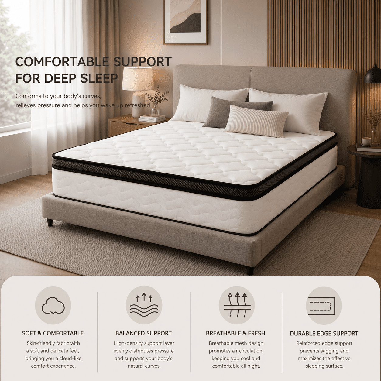 Queen Mattress, 10 Inch Hybrid Mattress in a Box, Gel Memory Foam Mattress, Individually Wrapped Pocket Coils Innerspring Mattress, Support & Pressure Relief, Medium Firm Feel, 60"*80"