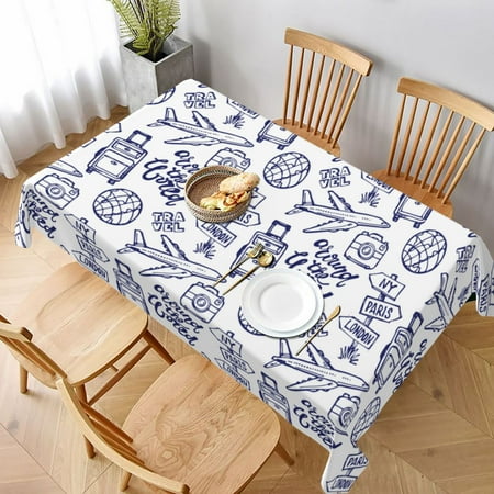 Table Cloth Rectangle Table World Travel2 Tablecloth 60 x 90 Inch Wrinkle Resistant Decorative Fabric Table Cover for Dining Party Indoor Outdoor
