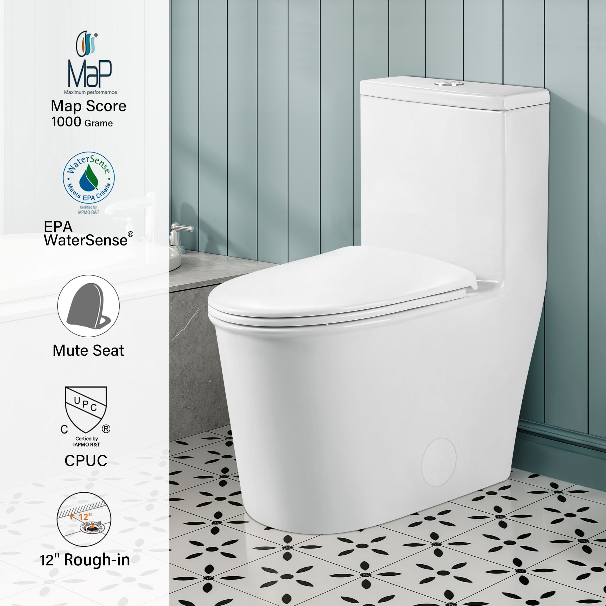 TrumanPick Elongated One Piece Toilet Dual Flush, 17" ADA Comfort Chair Height Seat Compact Toilet for Bathroom, Standard 1.1/1.6GPF, 12" Rough-in, White