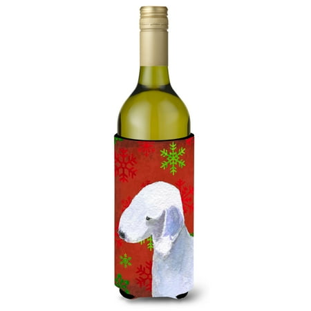 

Bedlington Terrier Red and Green Snowflakes Holiday Christmas Wine Bottle Hugger