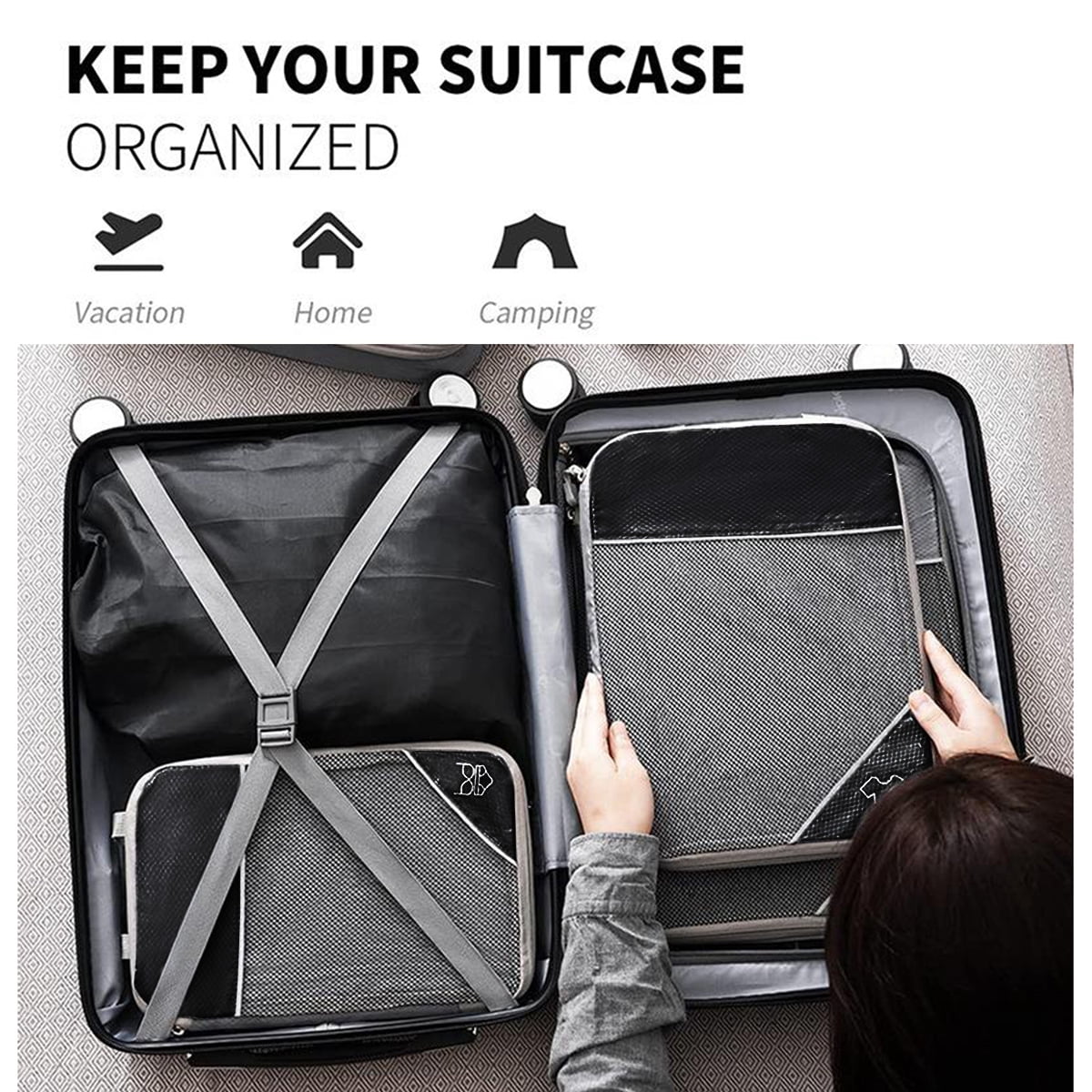 AUXDIQ 6 PCS Compression Packing Cubes Travel Luggage Organizer Bags Set Packing Organizers Compression Suitcase Bag Travel Essential Bag