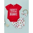 thumbnail image 3 of Infant Girls Three-piece Layette, Red Round Neck Short Sleeve Romper, Cola Printing Shorts and Headdress, 3 of 10