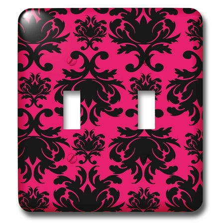 Double Raspberry - 3dRose Ornate Large Black and Raspberry Pink Damask Pattern - Double Toggle Switch (lsp_102658_2)