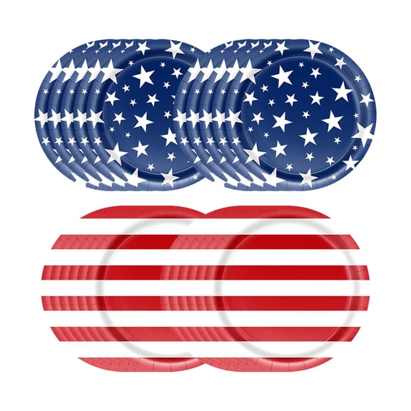 MMJ Patriotic Paper Plates 20 Pack Red and Blue Disposable for 4th of July Independence Day Party