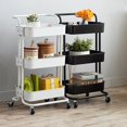 thumbnail image 1 of 3-Tier Rolling Utility Cart Storage Shelves Multifunction Storage Trolley Service Cart with Handles and Roller Wheels Easy Assembly for Home Bathroom, Kitchen, Office, Black/White, 1 of 9