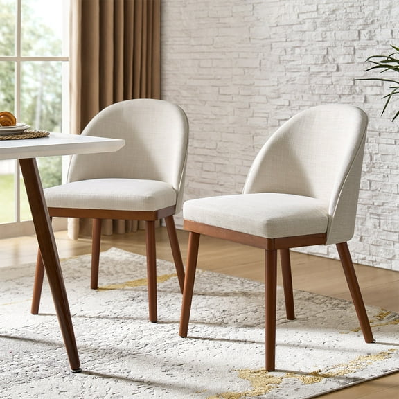 Upholstered Dining Chairs Armless Side Chairs Set of 2 Solid Wood Legs Restaurant Kitchen Beige