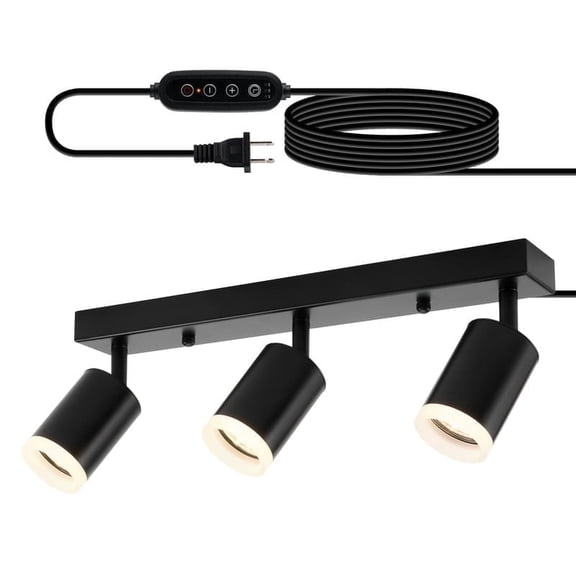 Combuh Plug in Track Lighting with 14.3ft Power Cord for Kitchen, 3 Light Dimmable LED Track Light Fixtures Ceiling, Flexibly Rotatable Heads, Wall Mount Spotlight Light for Bedroom Studio