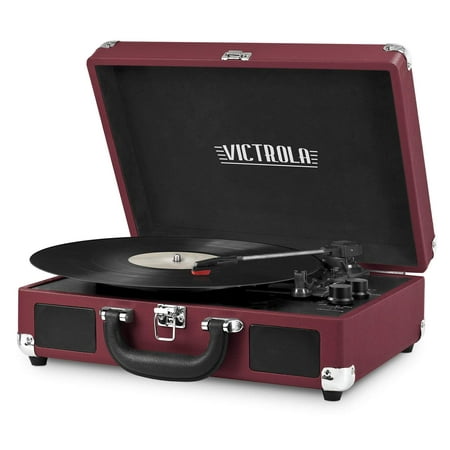 Victrola Vintage 3-Speed Bluetooth Suitcase Turntable Speakers, Marsala (Certified