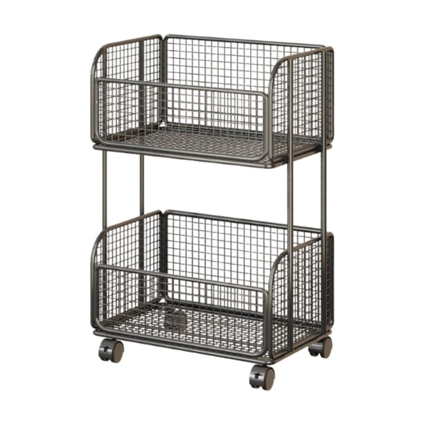 Carrito de almacenamiento de cocina compacto con cestas de alambre metálico y ruedas, contenedores de almacenamiento, Negro