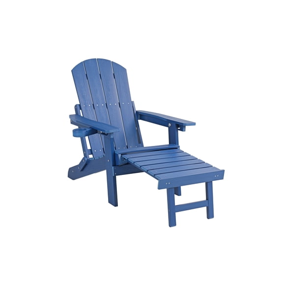 Folding Adjustable Adirondack Chair with Footrest, HDPE Adirondack Chair with Cup Holders & Phone Slot, All-Weather Fire Pit Chair for Patio, Porch and Backyard, Blue