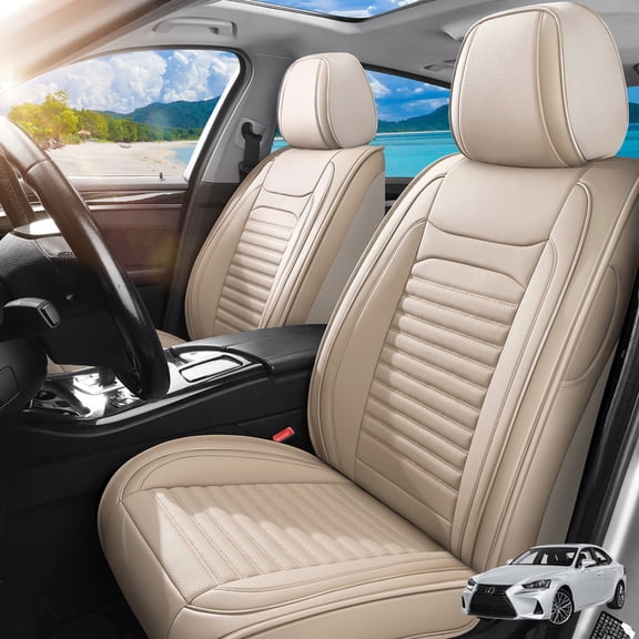 Car Seat Covers Full Set Fit for Lexus ES350 2007-2026, Premium Faux Leather Seat Protectors, Breathable, Waterproof & Anti-Slip Full Wrapping Edge Seat Covers (Beige, Full Set)