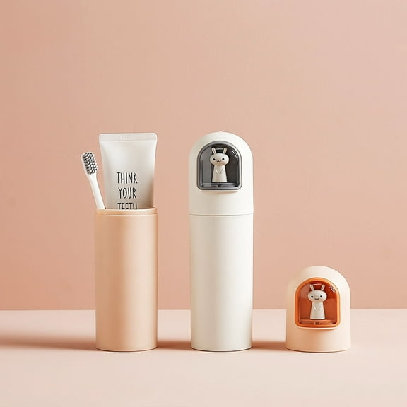 Riguas Mouthwash Cup Easy to Clean Good Sealing Push Button Type Cartoon Rabbit Portable Moisture-proof Travel Toothpaste Organizer Mouthwash Cup for Home