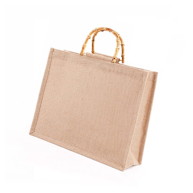 Bolsa De Compras De Yute Bolsa De Asa De Bambú Anticuada Bolsa De Regalo Natural Exquisita Para Compras De Yute Portátil Con Película Impermeable Para Tienda De Telas De Panadería Advancent HA026771-03