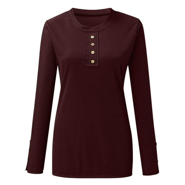 【oan】Seite Line Long Sleeve T-shirt QOHNK Fitted Long Sleeve Tops for Women Pack of 3 Women's