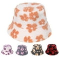 thumbnail image 3 of Bucket Hat Small Flower Print Plush Unisex Lightweight Warm All Match Cap for Outdoor, 3 of 10