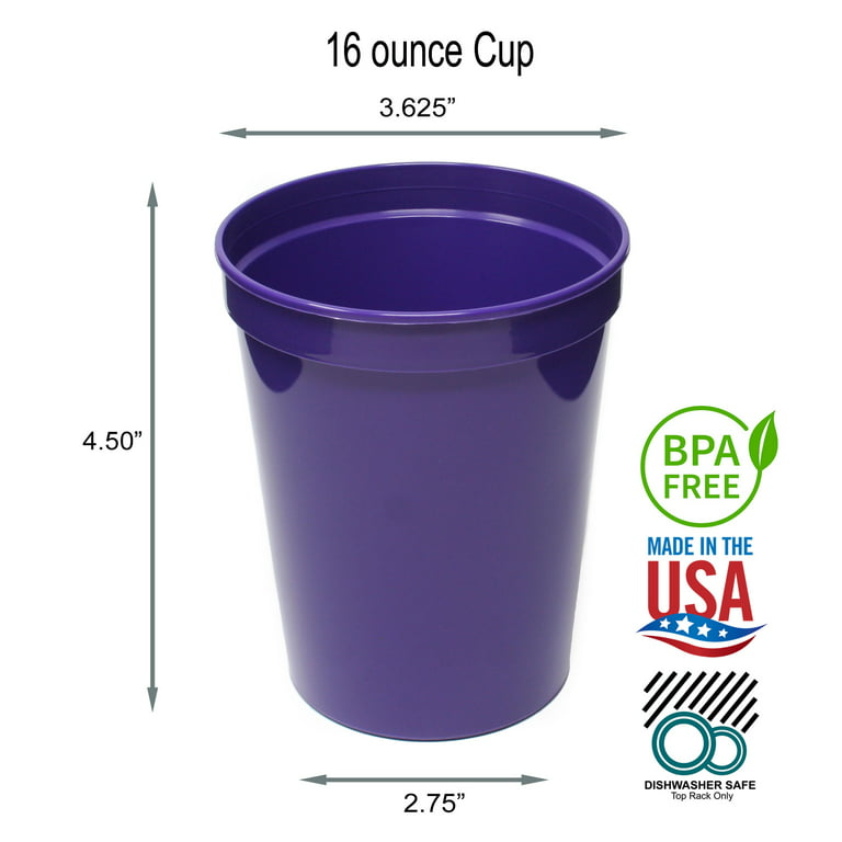 Rolling Sands 16 Oz Reusable Plastic Stadium Cups, Bulk 50 Pk, USA Made,  BPA-Free Dishwasher Safe Plastic Tumblers, Orange