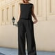 thumbnail image 1 of Completo Pantalone Lungo Conjunto de pantalones de 2 piezas para mujer, informal, de cintura alta, cuello redondo, cremallera, atuendo diario de alta costura Kuymtek Negro L para Mujer, 1 of 5