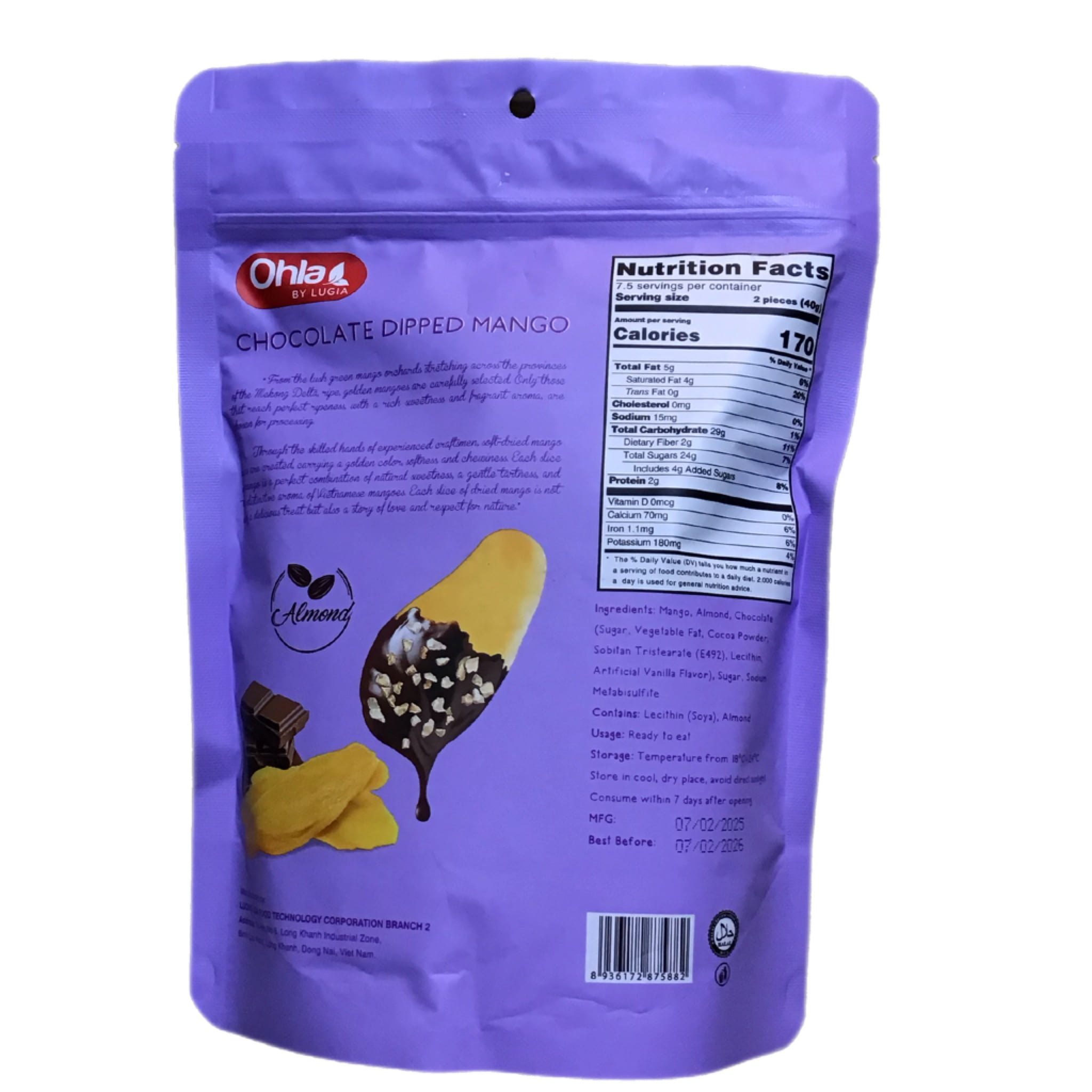 OHLA BY LUGIA CHOCOLATE DIPPED MANGO WITH ALMOND 10.58 OZ