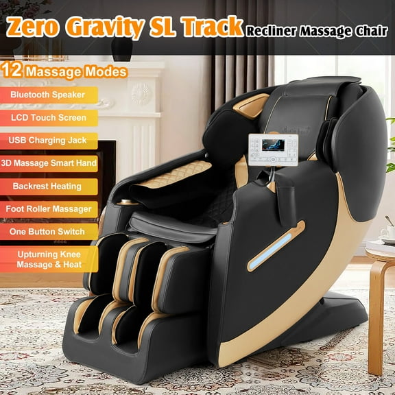 Artist hand Full Body Zero Gravity Massage Chair SL Track Recliner Upturning Knee Heating,40 airbags(Black)