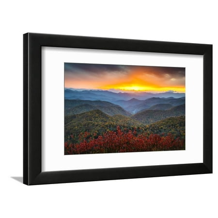 Blue Ridge Parkway Autumn Mountains Sunset Western Nc Scenic Landscape Color Photography Framed Print Wall Art By