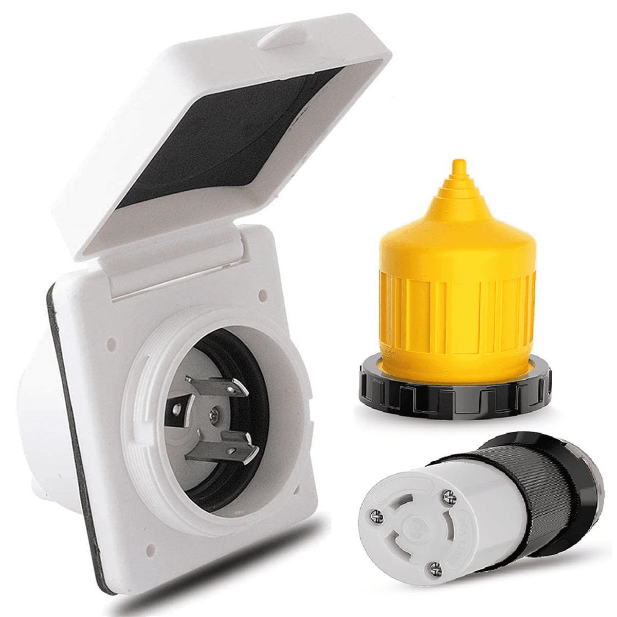 30AMP RV Power Inlet Outlet Shore Kit W/Boot Cord Protector 125V NEMA L5-30P L5-30R Male Female Connector Plug