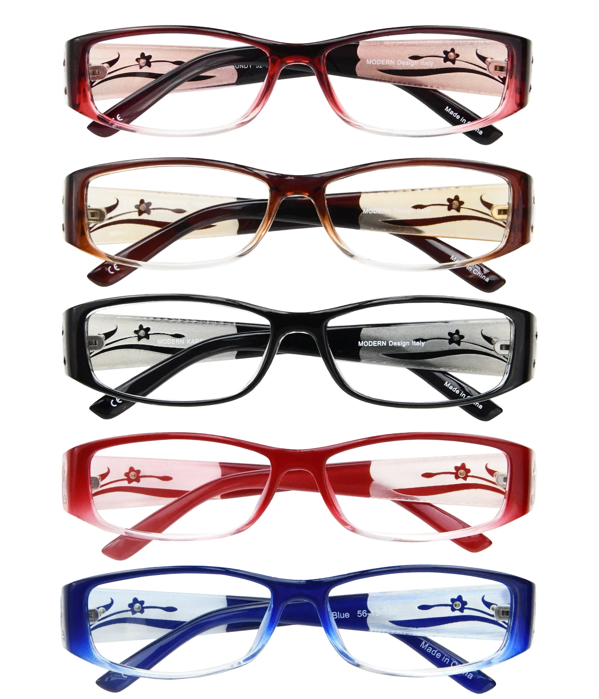 Eyebogo Kaylee Value 5-Pack Women Rectangular Reading Glasses, +2.50