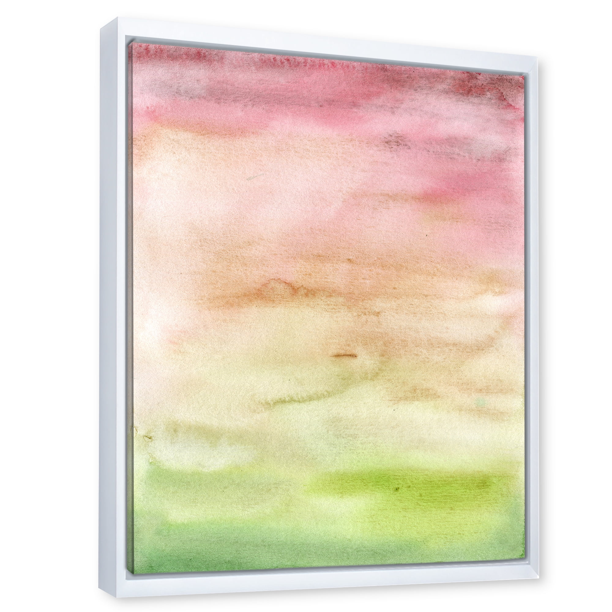 Designart 'Abstract Sunset With Pink Green and Beige' Modern Framed Canvas Wall Art Print