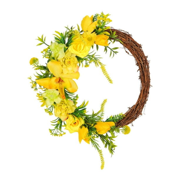 Corona de rosas amarillas, aro Floral, suministros de decoración para fiestas, coronas de simulación, corona de primavera para ventanas de porche y