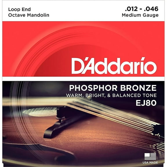 D'Addario EJ80 Phosphor Bronze Octave Mandolin Strings, Medium, 12-46