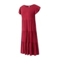 thumbnail image 4 of Lucakuins Mujeres Casual Plisado Vestido Corto, Adultos Primavera Color Sólido Cuello Redondo Manga Corta Mini Vestido Lucakuins moda, 4 of 9