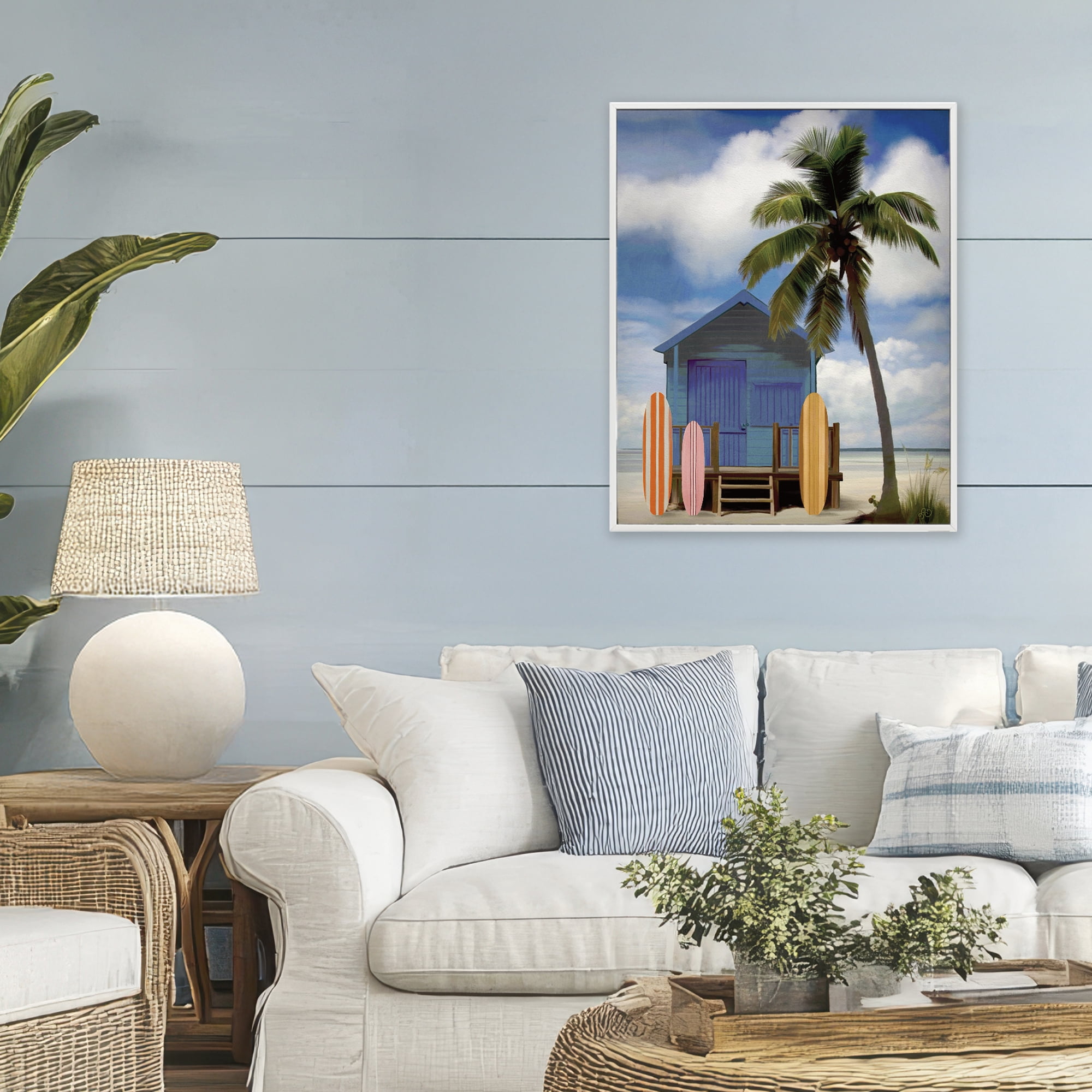 Stupell Industries Palm Overhanging Surf Shop White Framed Giclee Art, design by Lisa R Dumm