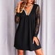 thumbnail image 5 of Mini vestido de manga larga de color sólido con cuello en V y estampado de encaje informal sexy para mujer a la moda Pompotops  hdfakjf5884, 5 of 9